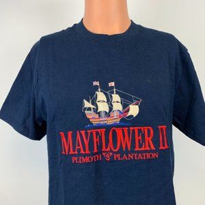 Mayflower II Ship Plimouth Planation Embroidered T Shirt Vtg 90s MA Made USA S